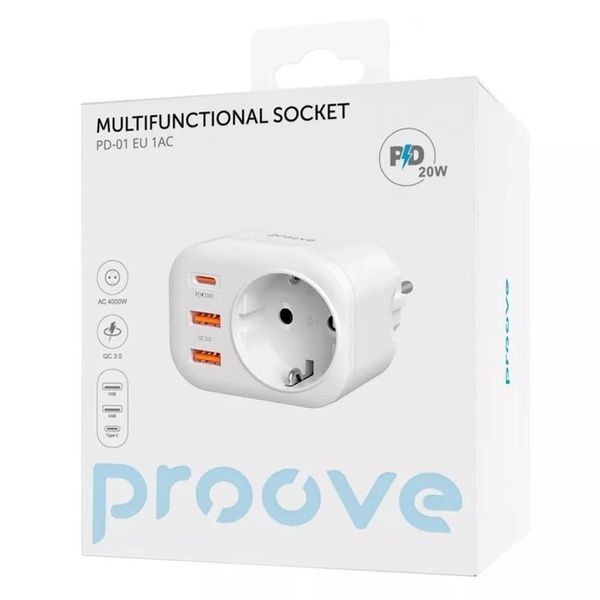 Proove Multifunctional Socket PD-01 EU 1AC розетка розгалужувач 2USB +Type-C 266 фото