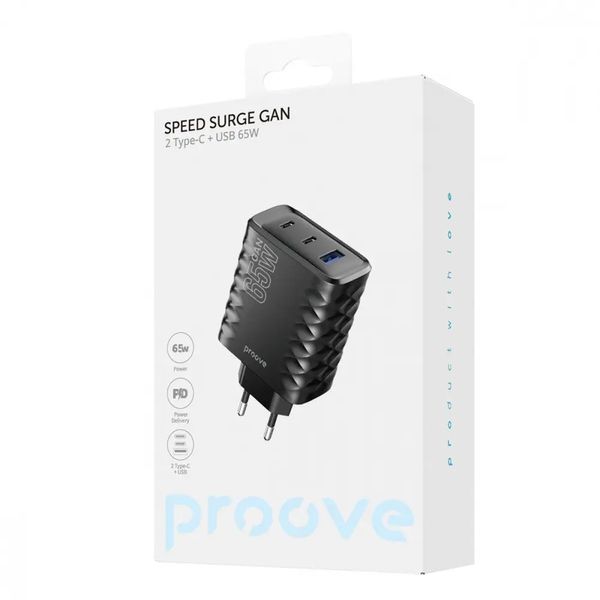 Блочок Proove Speed Surge Gan 65W (USB + 2 Type-C) 509 фото