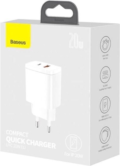 Блочок Baseus Compact Quick Charger U+C 20W EU White 292 фото